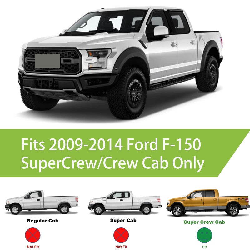Darodcar حواجز نوافذ السيارة الجانبية لحماية المطر تناسب 09-14 فورد F150 كرو كاب، 2010-2014 فورد F-150 SVT رابتور سوبر كرو 94155 ظلال شمسية لنوافذ 4 قطع - Image 5
